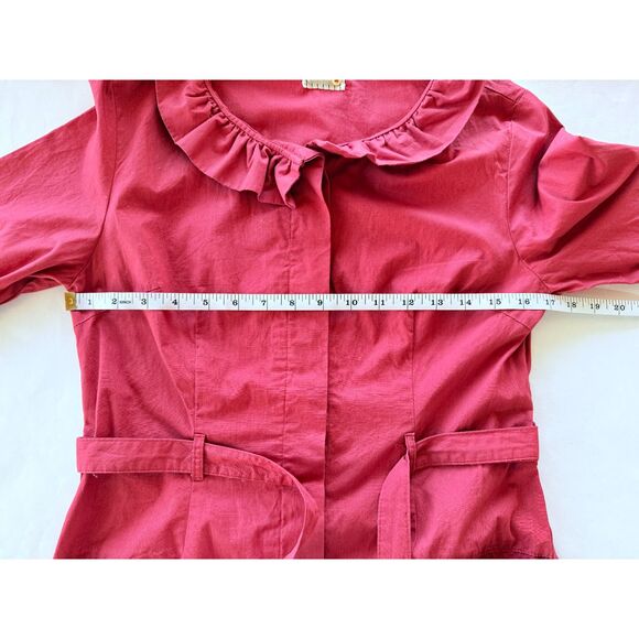Anthropologie Little Yellow Button With a Flourish Ruffle Neck Red Shirt Dress - Picture 12 of 14